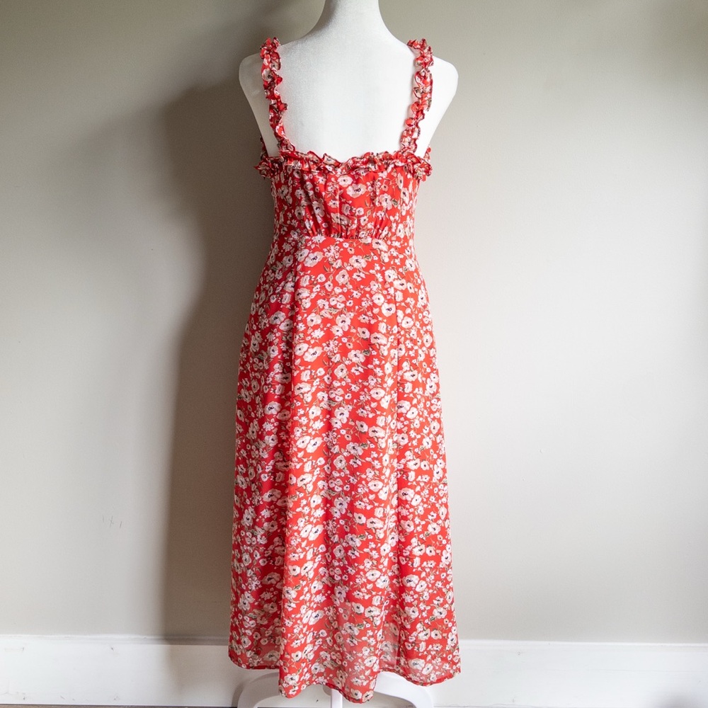 Nordstrom Floret Studios‎ Floral Button Front Red Women's Dress MIDI Size Small - Picture 7 of 10